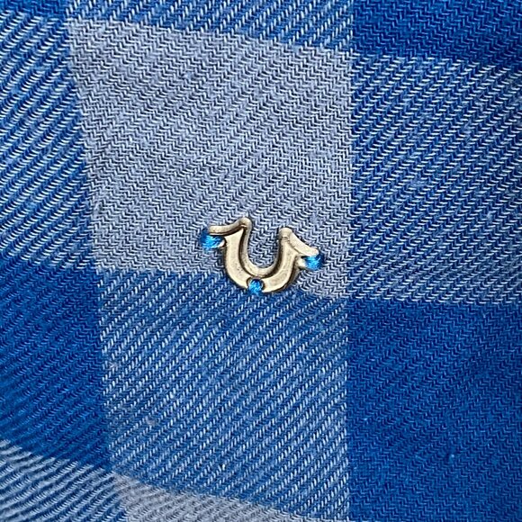 True Religion Blue Plaid Shirt Size S - Picture 2 of 6